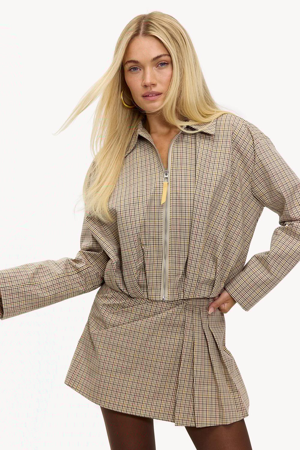 Veste beige à carreaux