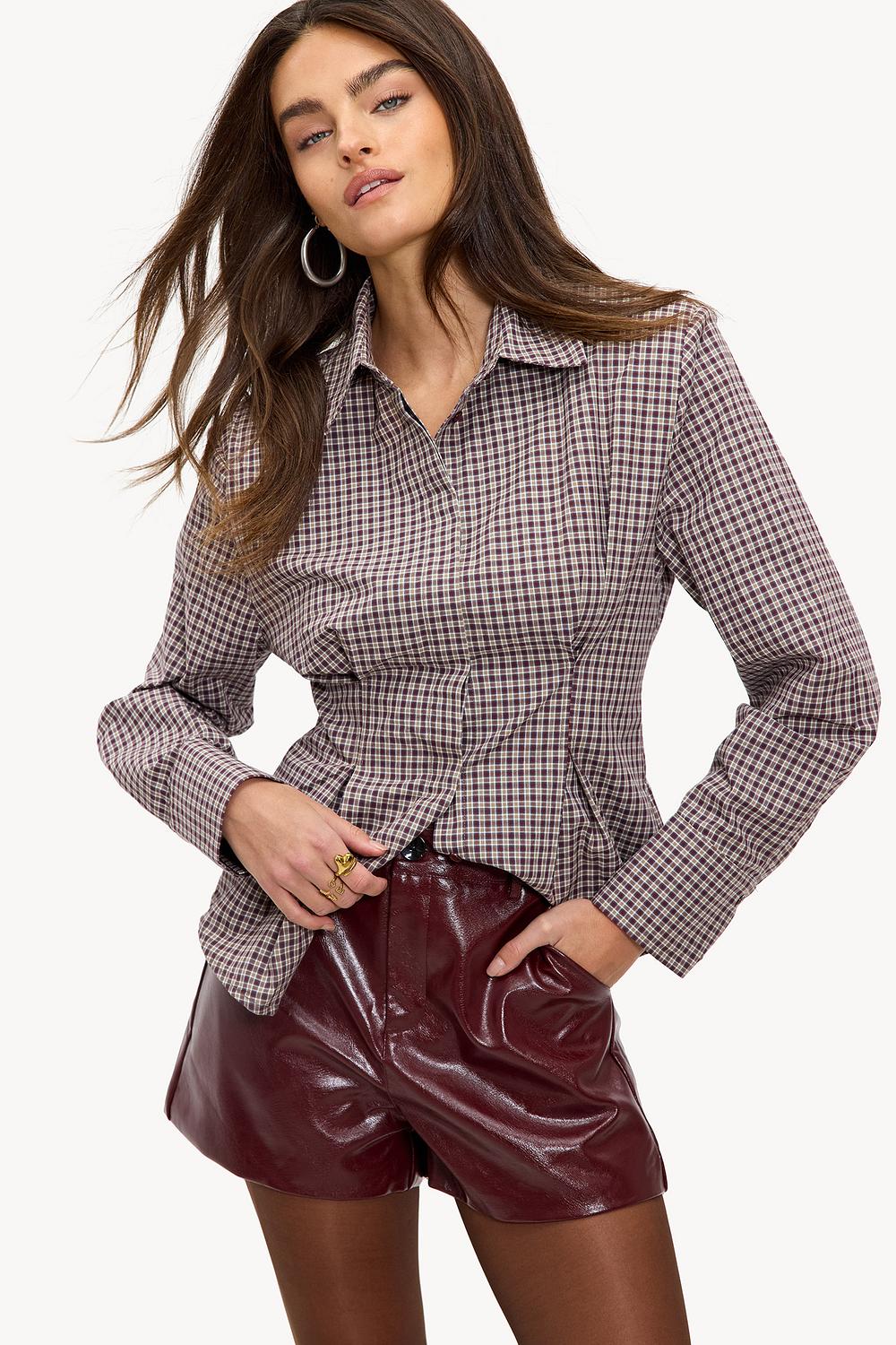 Burgundy PU shorts