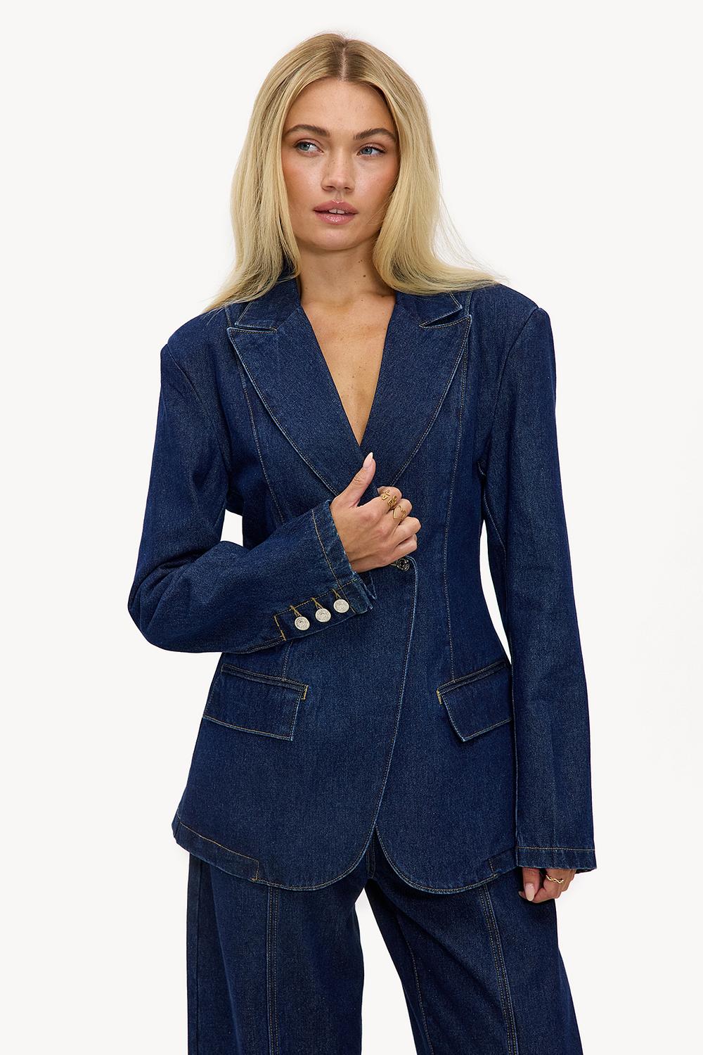 Dark blue denim blazer