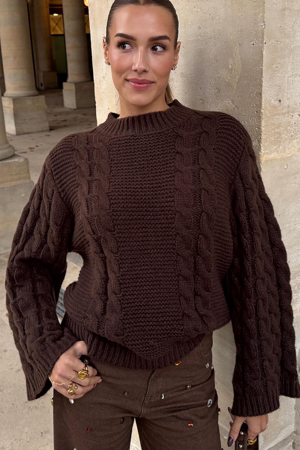 Brown knitted cable sweater