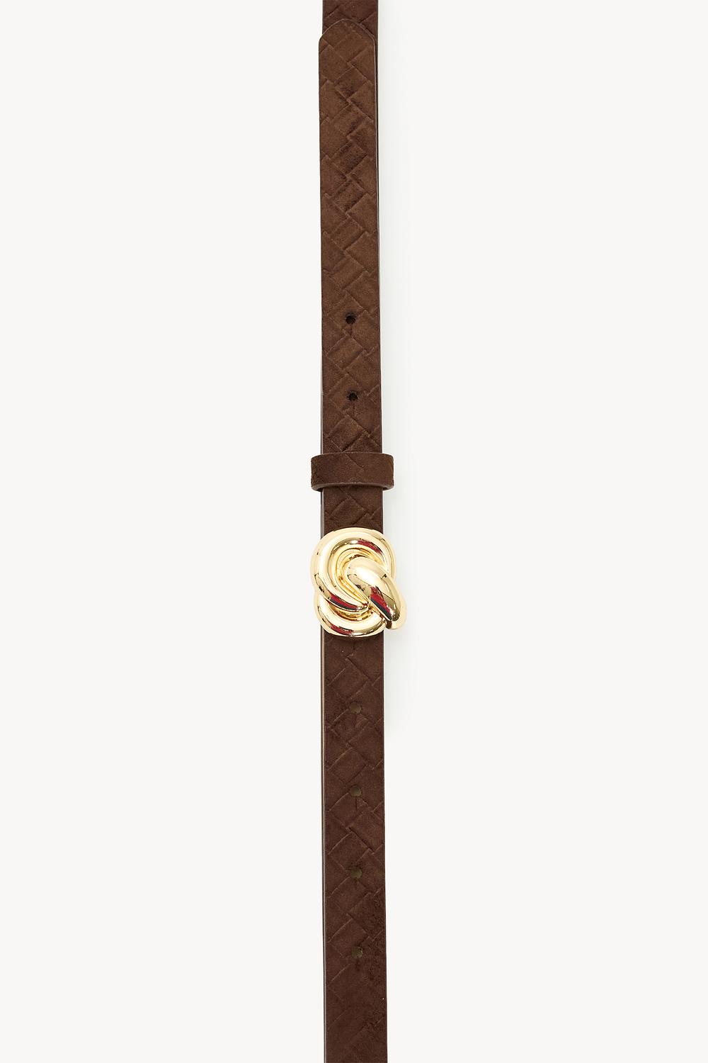 Dark brown belt with a gold buckle
