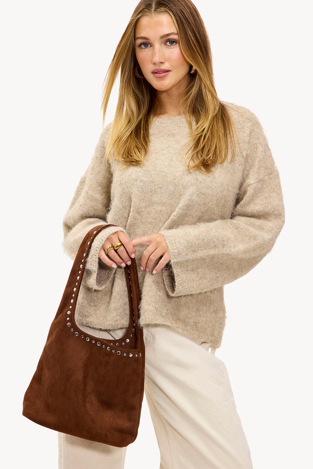 Sac marron aspect daim avec clous