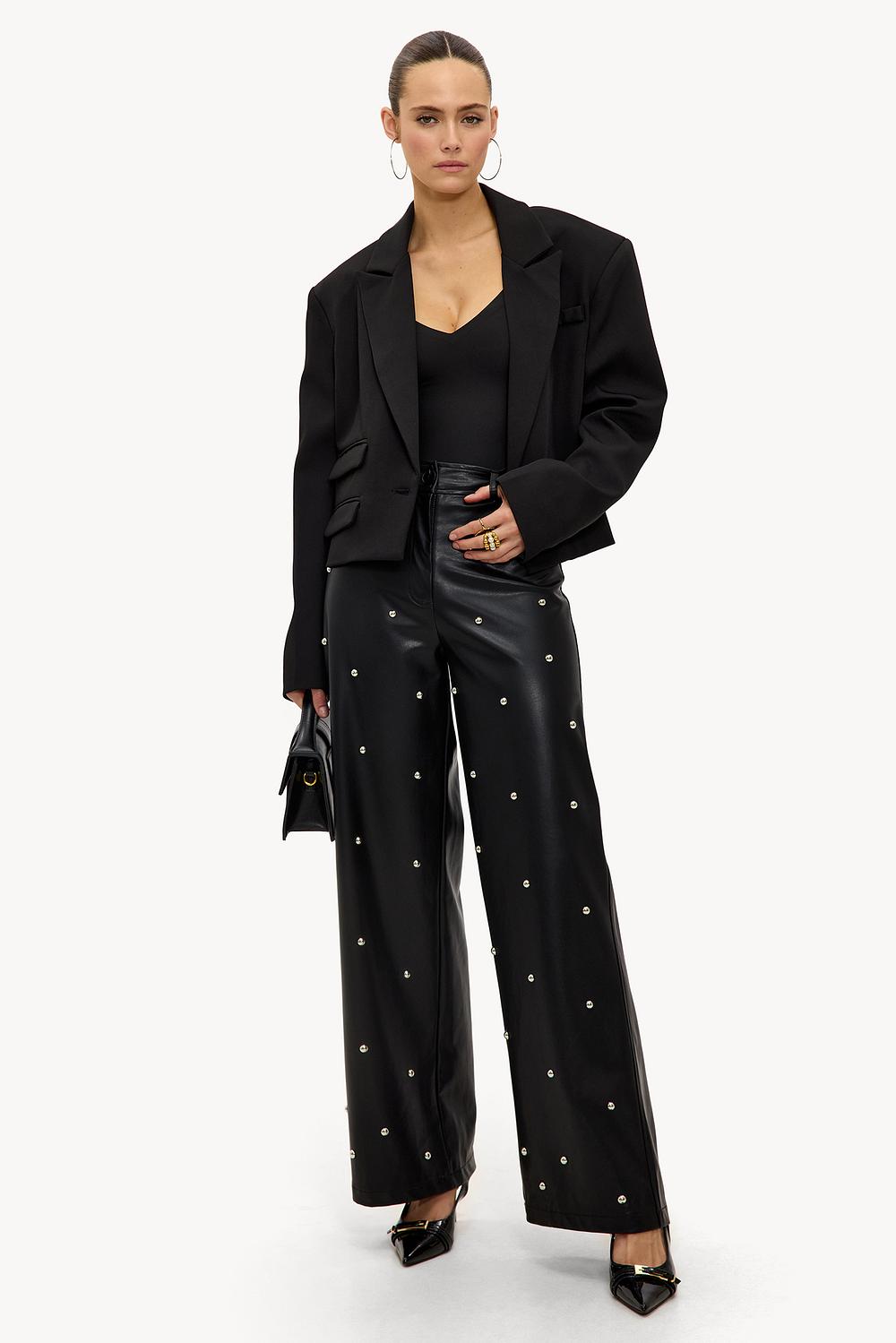 Black PU pants with studs