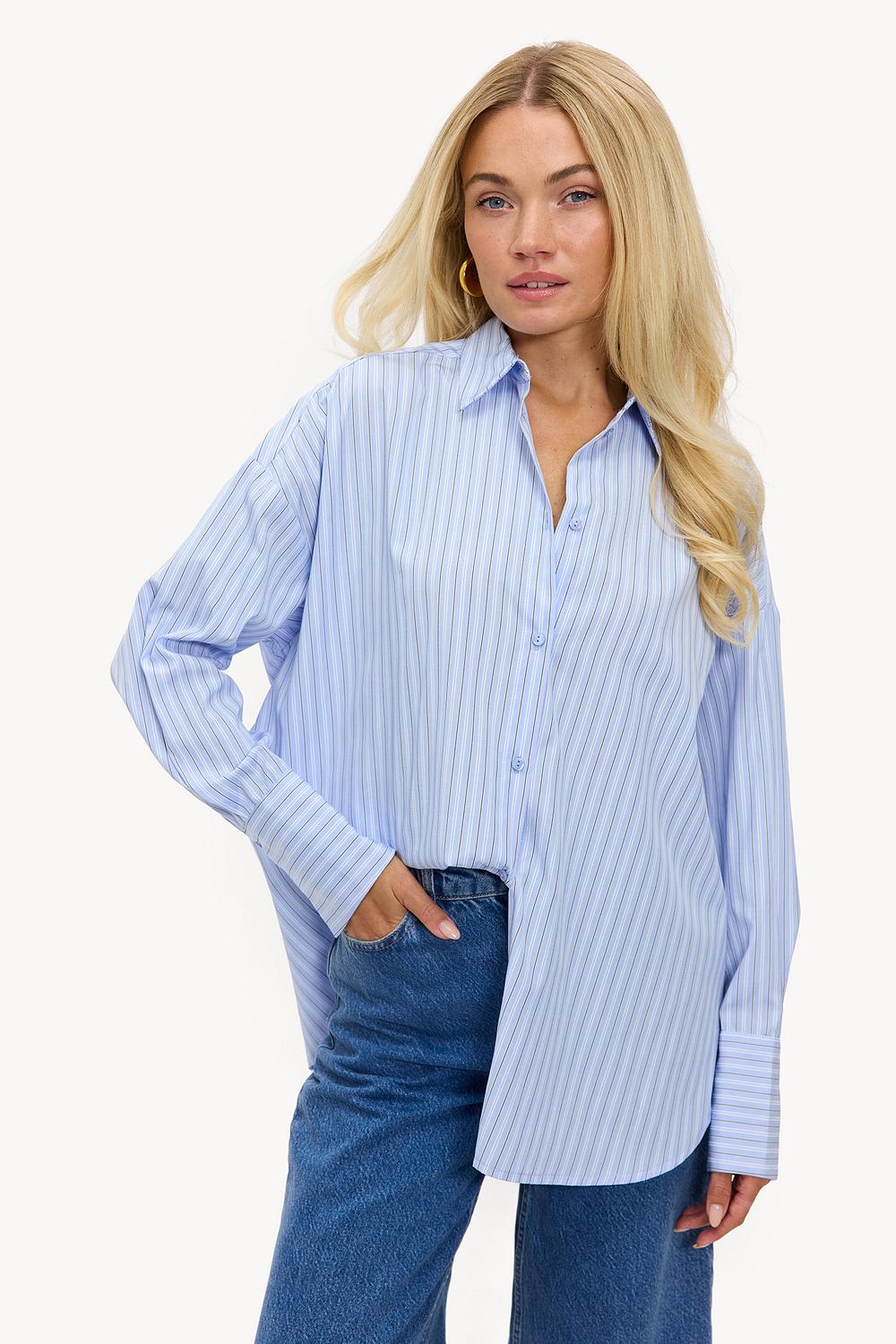 Lichtblauwe blouse met strepen