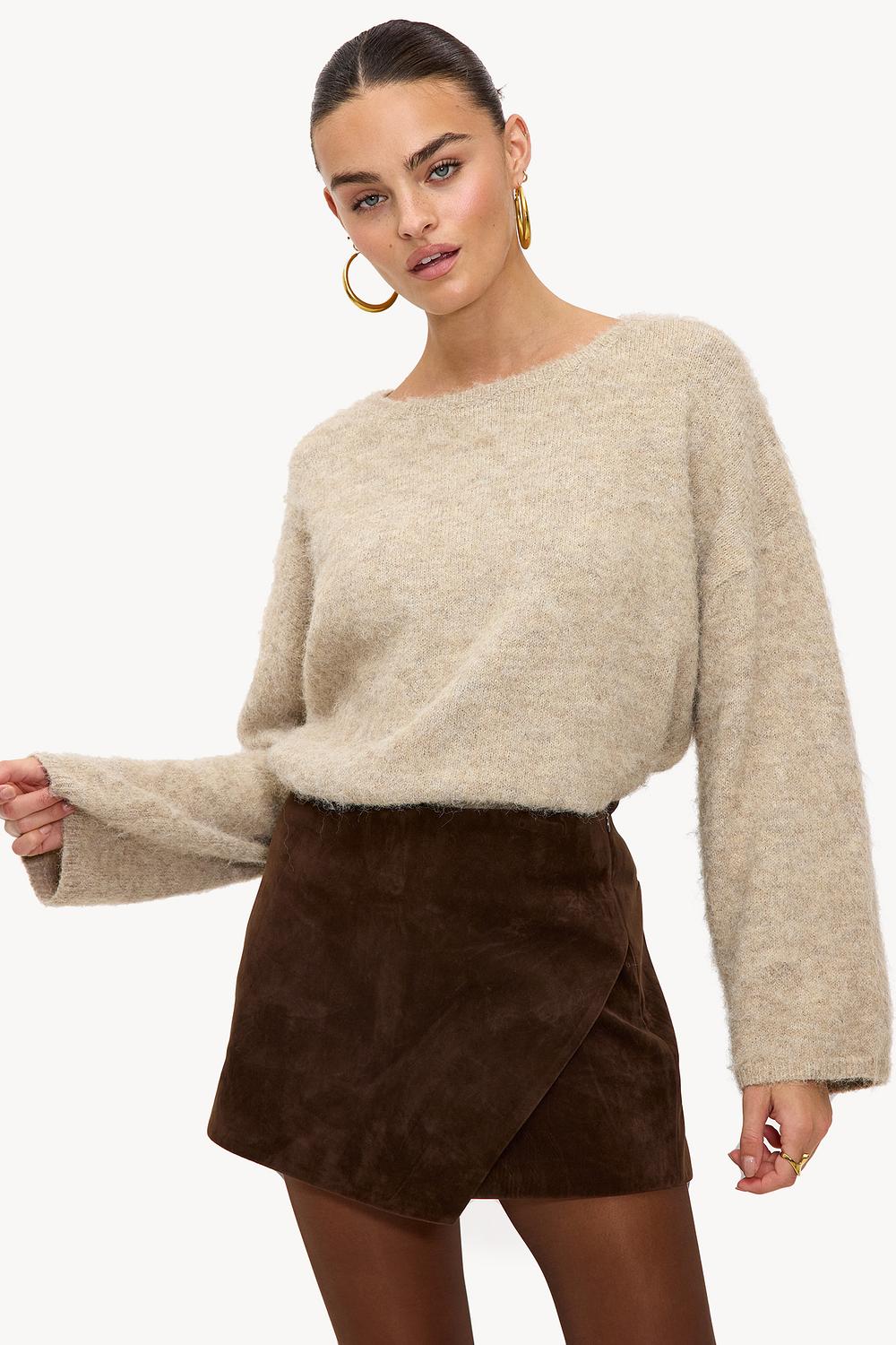 Brown suede-look skort