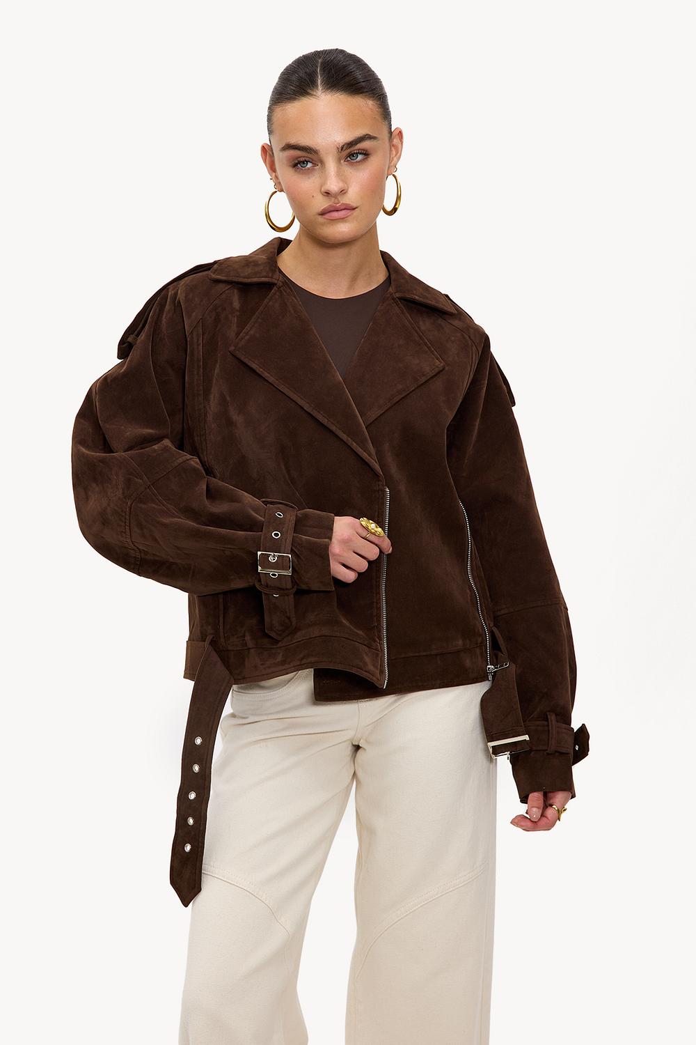 Donkerbruine jacket met suèdelook