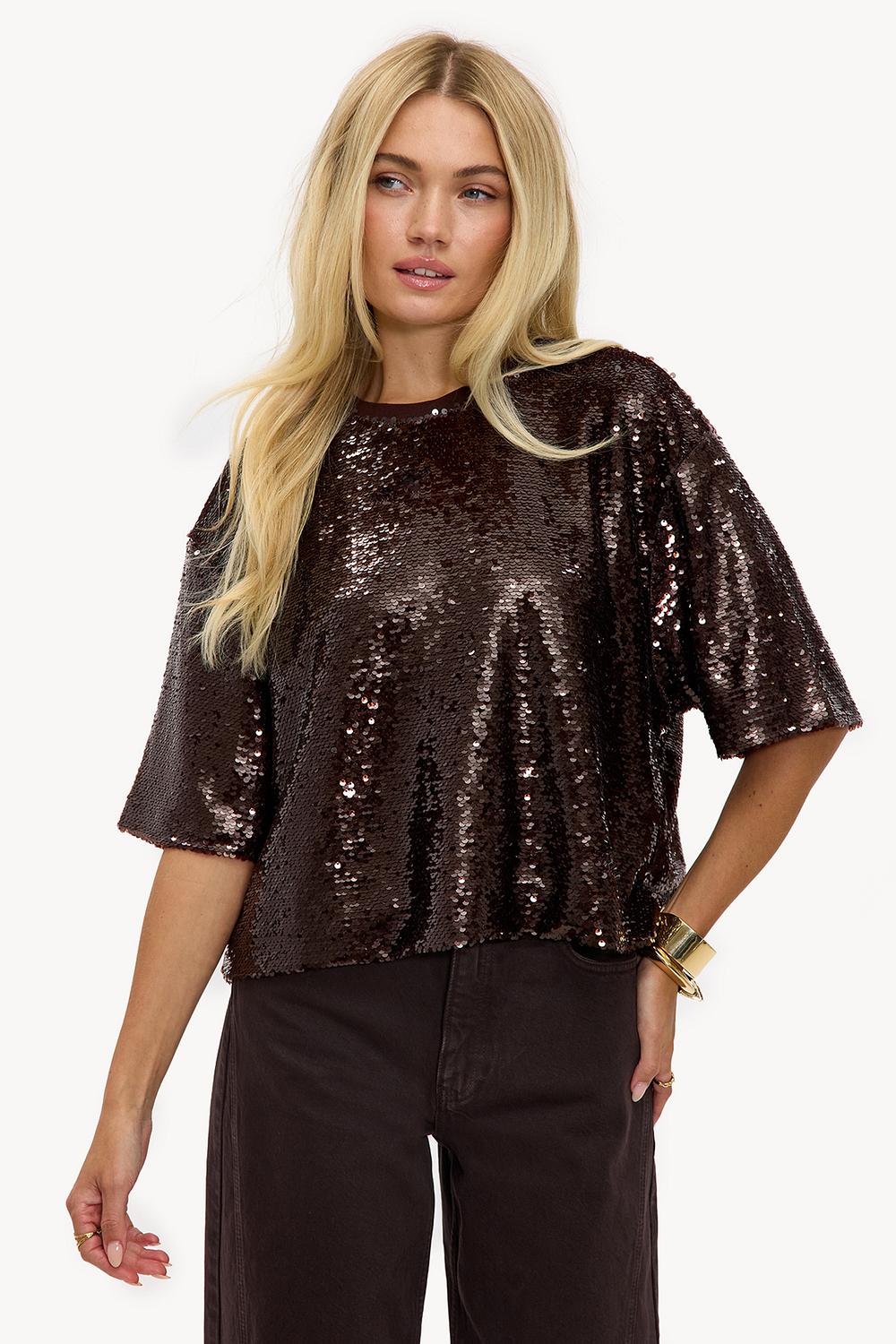 Dark brown top with sequins