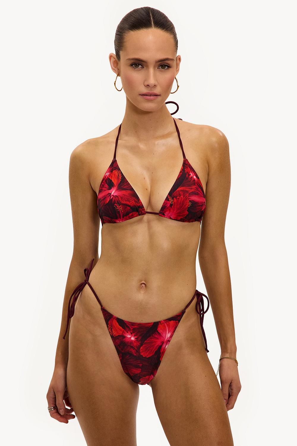 Haut de bikini rouge à imprimé floral