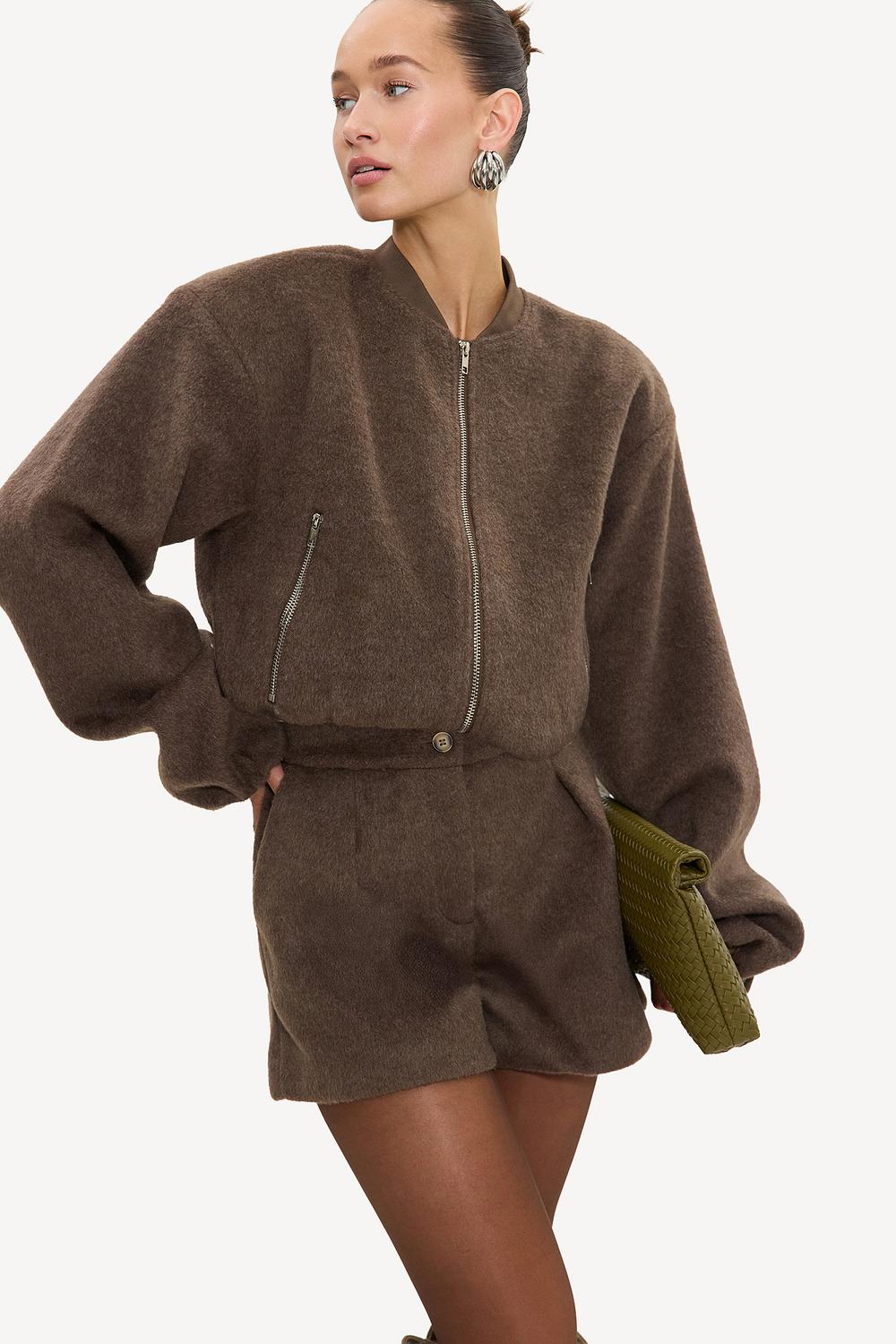 Brown faux-fur shorts