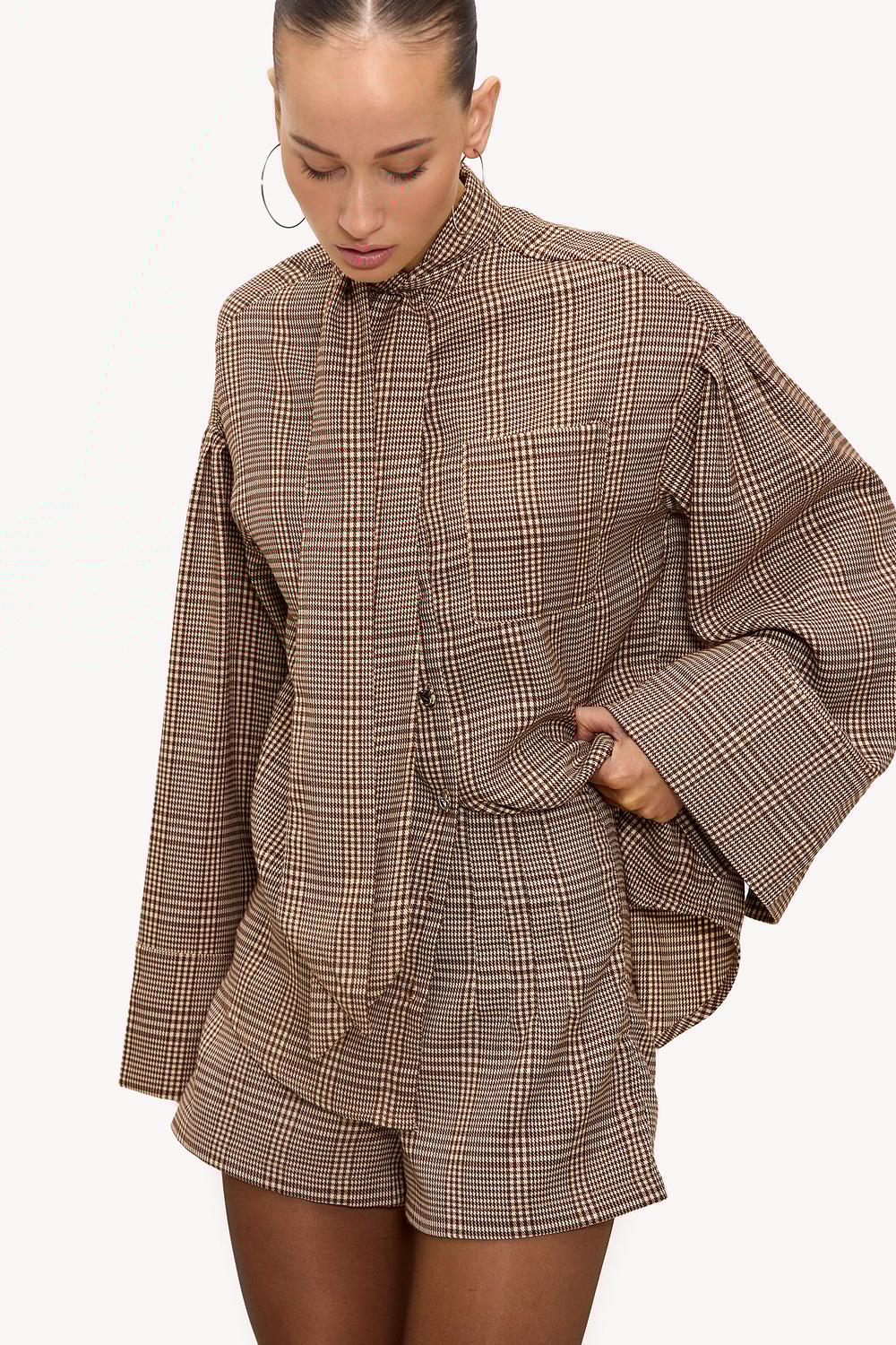 Light brown shorts with check pattern
