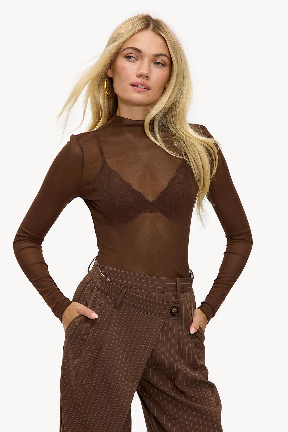 Donkerbruine mesh top