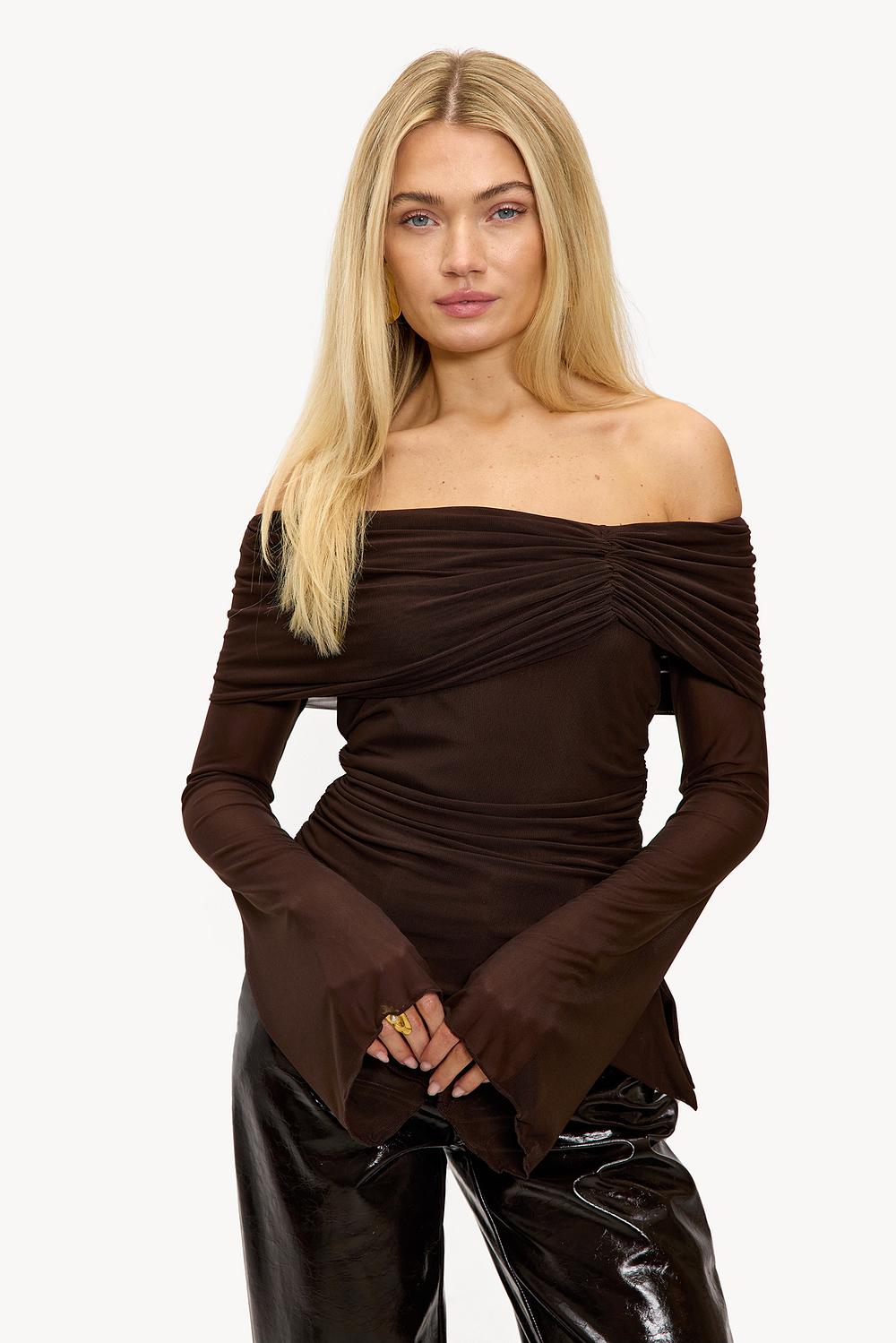 Brown off-shoulder top