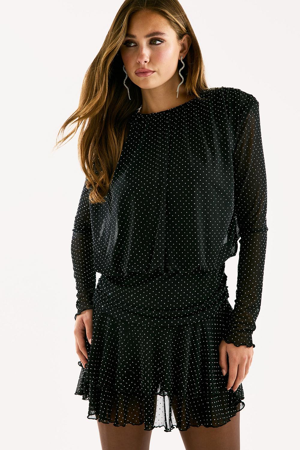 Black playsuit with rhinestones