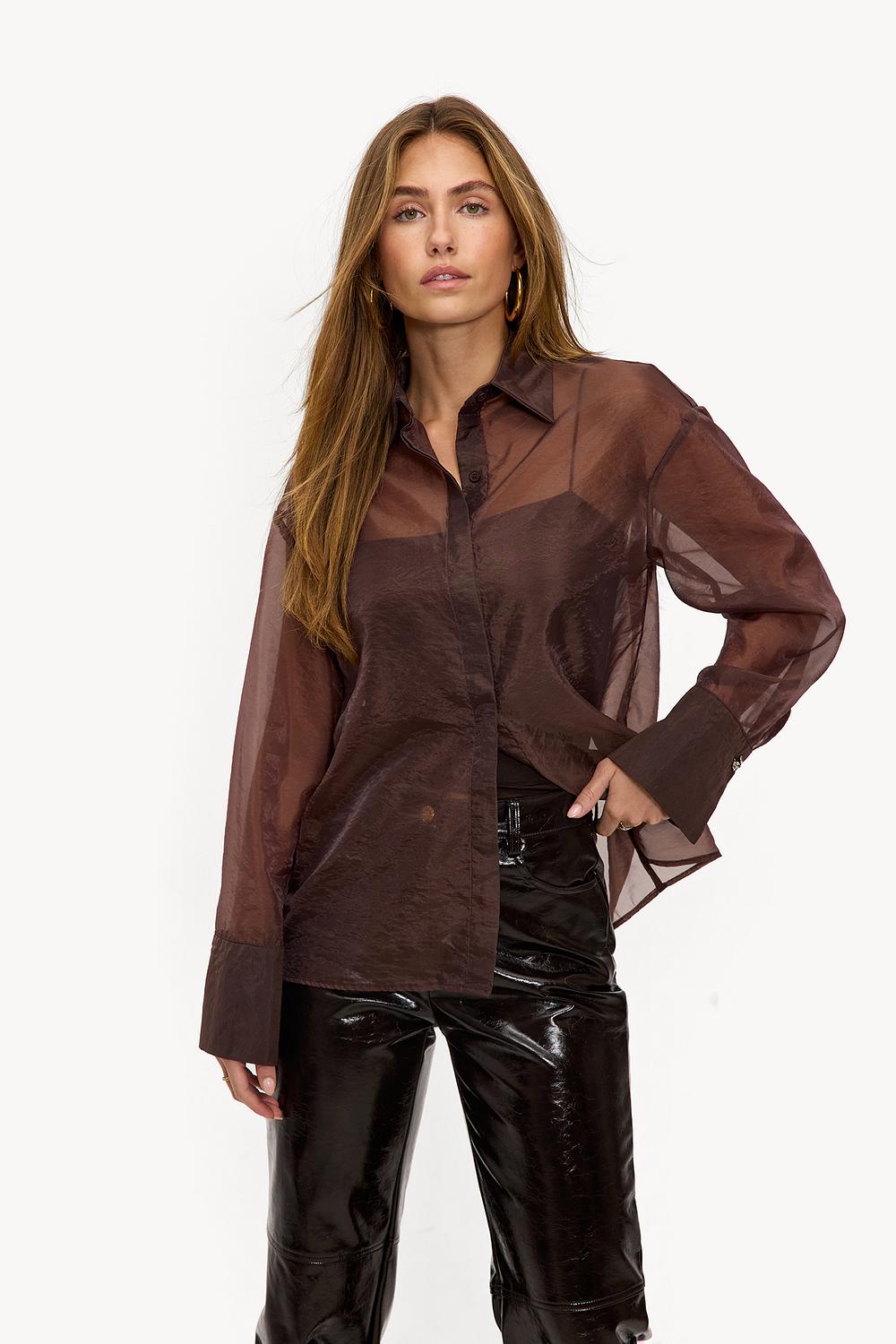 Dark brown mesh blouse