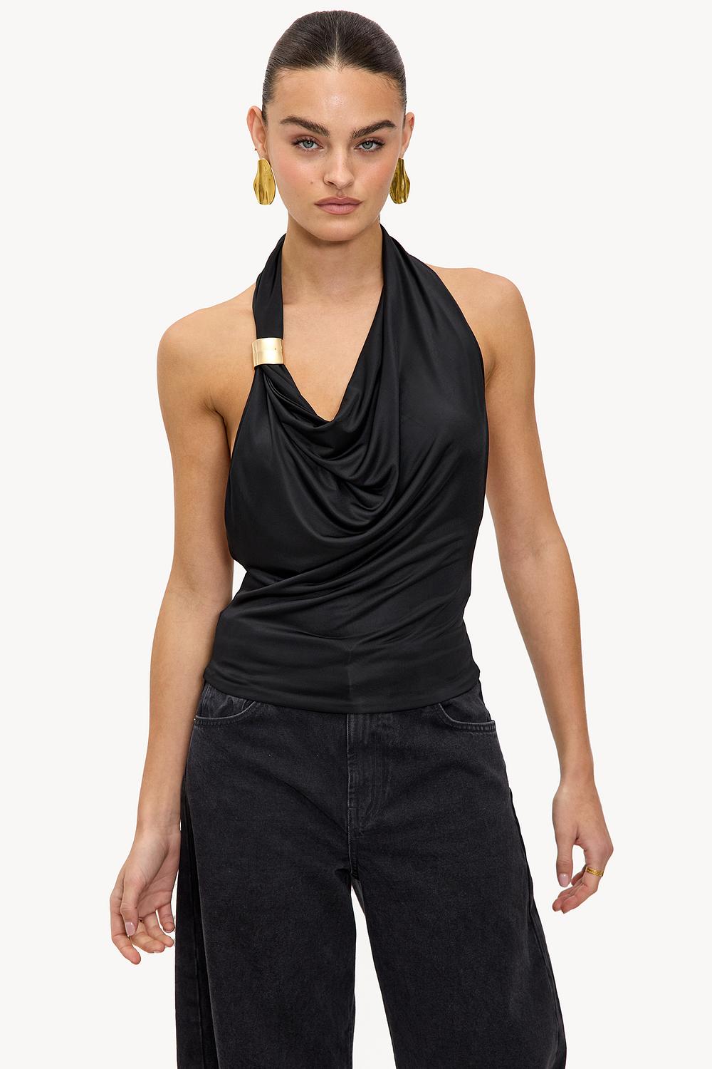 Haut dos nu noir avec détail doré