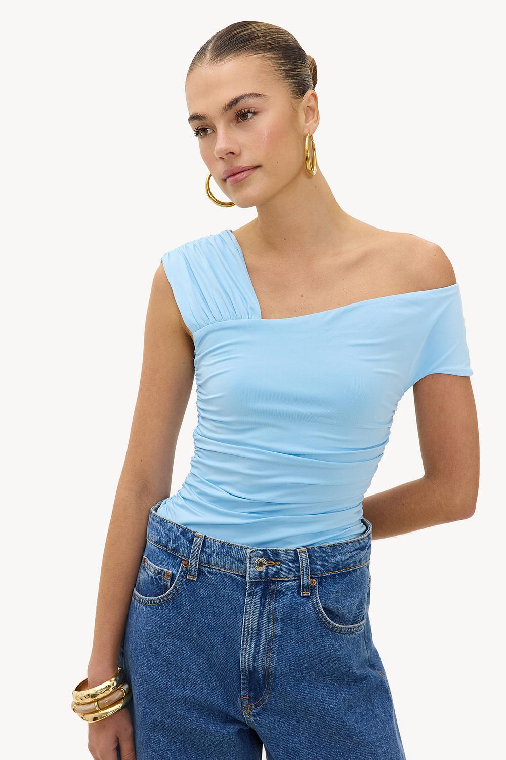 Light blue off-shoulder top