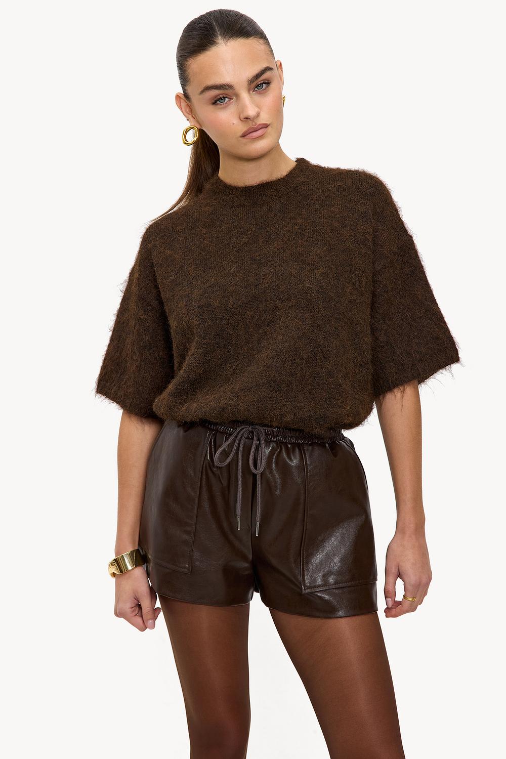 Short PU marron foncé