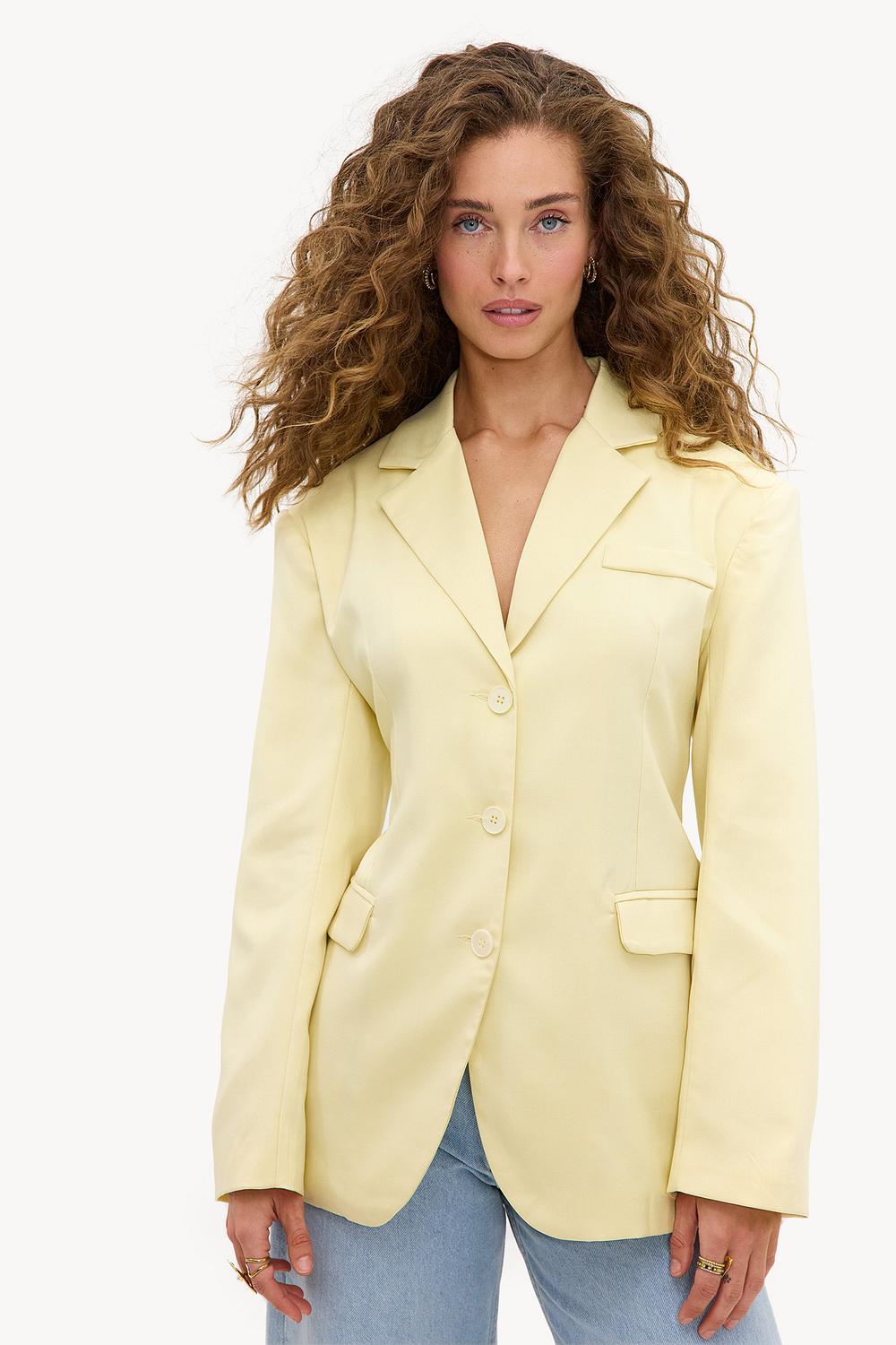 Light yellow blazer with shoulder pads