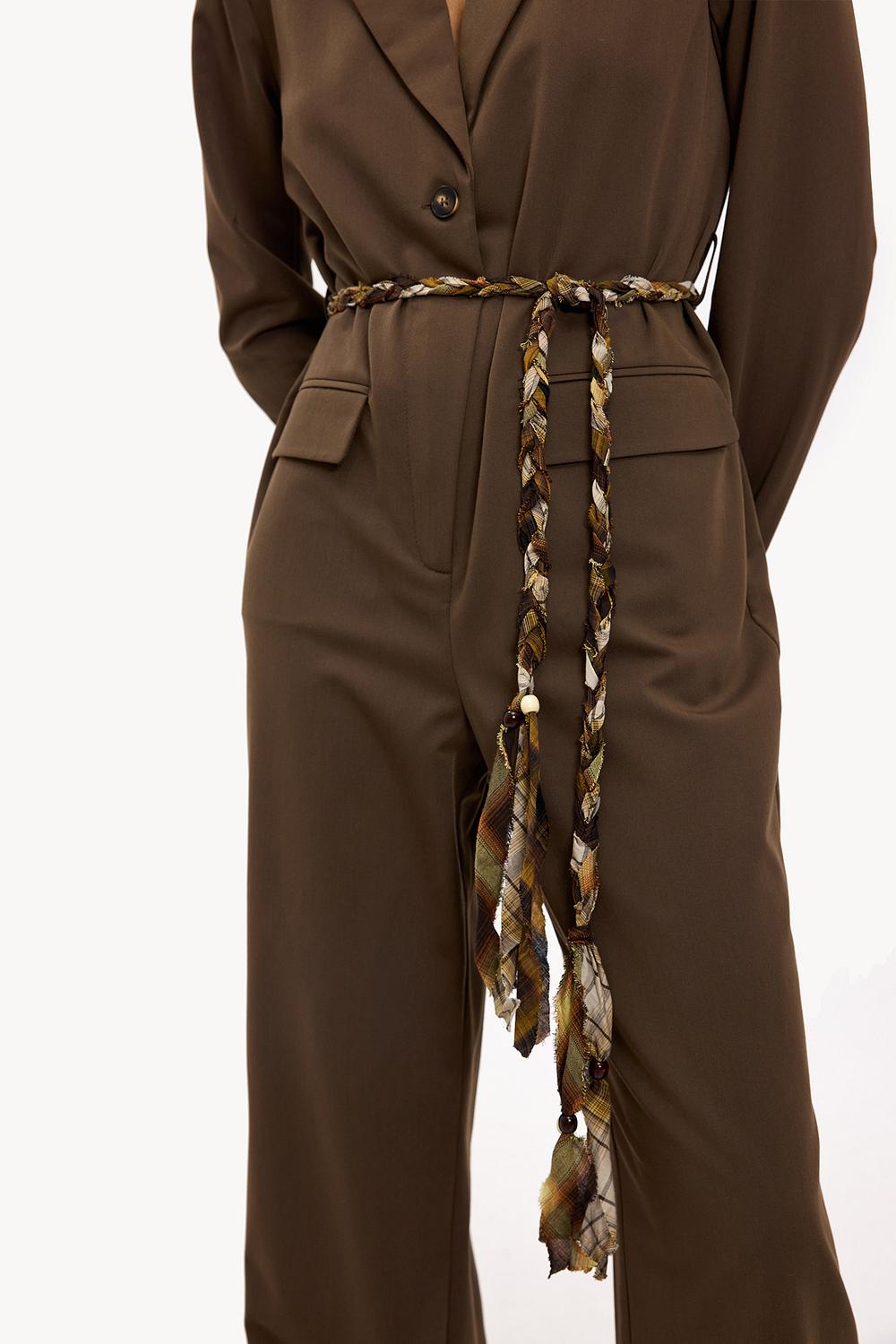 Brown braided belt with beads
