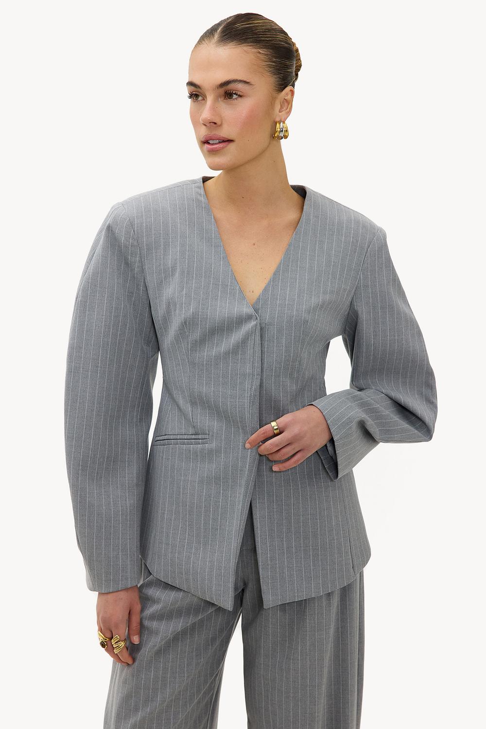 Grijze gestreepte blazer