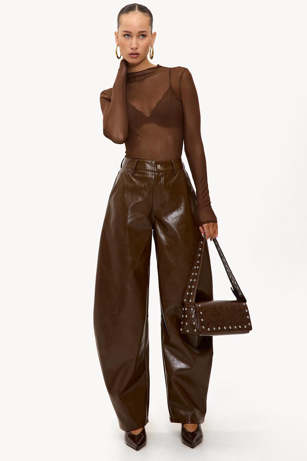 Light brown PU balloon pants