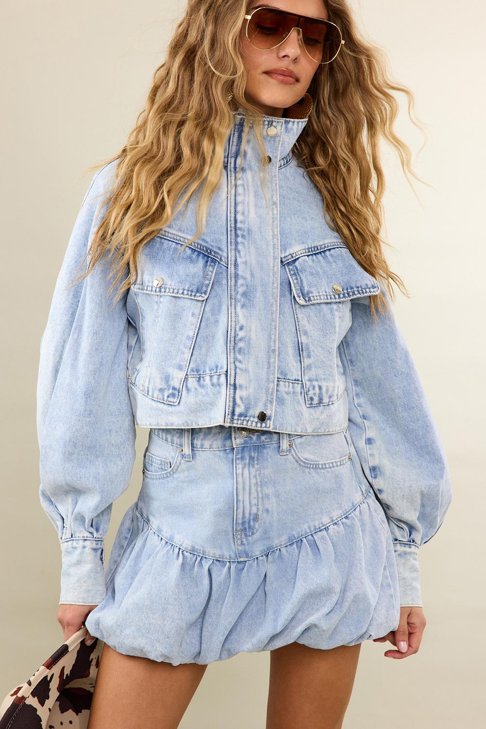 Blue denim balloon skirt