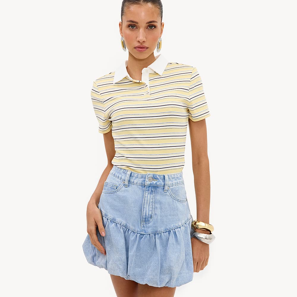 Falda globo de denim azul