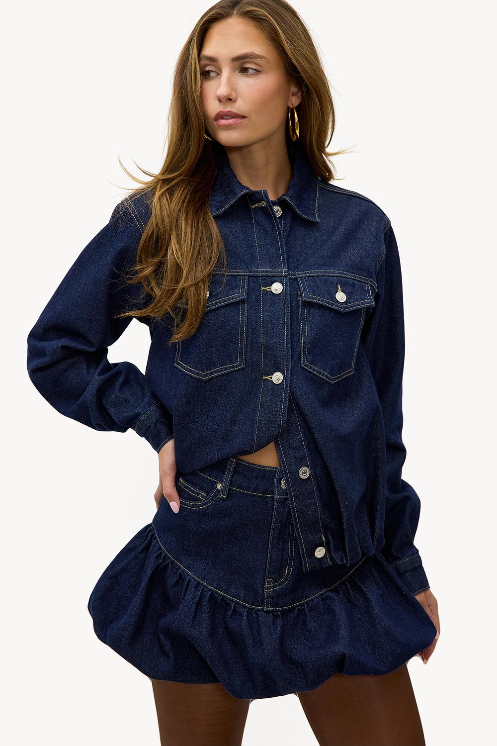 Dark blue denim balloon skort 