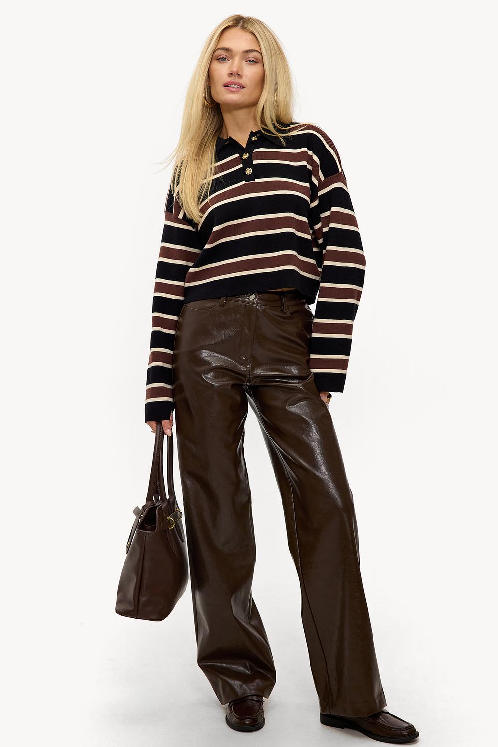 Pantalón de cuero sintético marrón