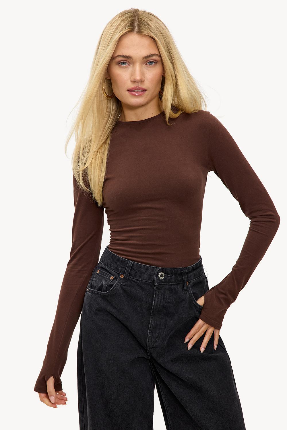 Dark brown long-sleeved top
