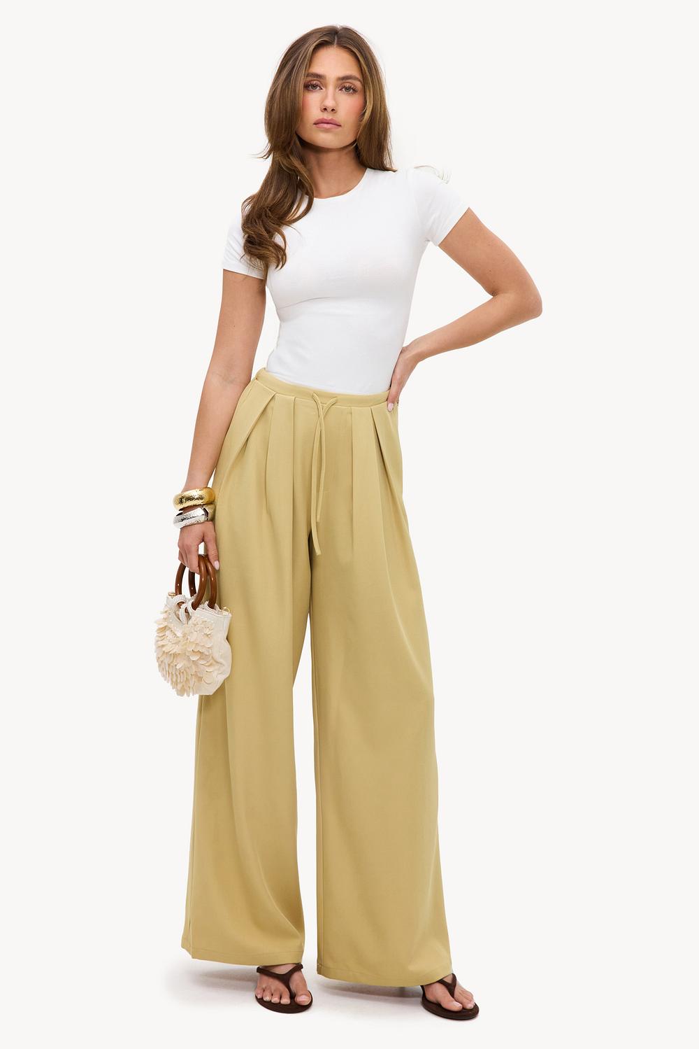 Light green wide-leg trousers with pleats