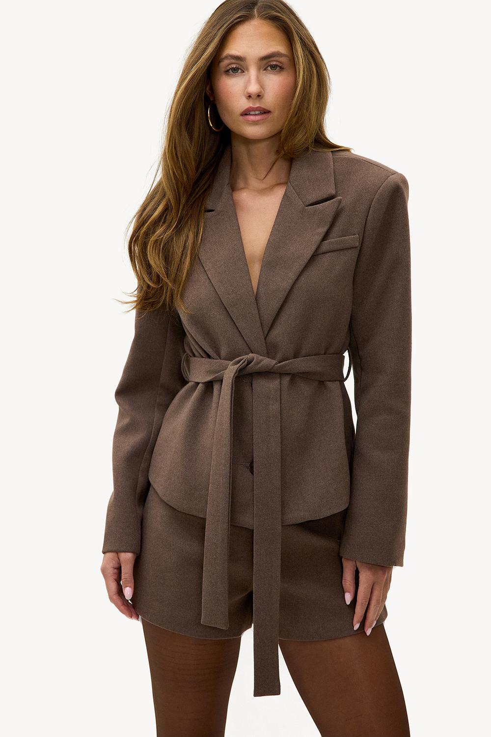 Taupe jacket with tie belt