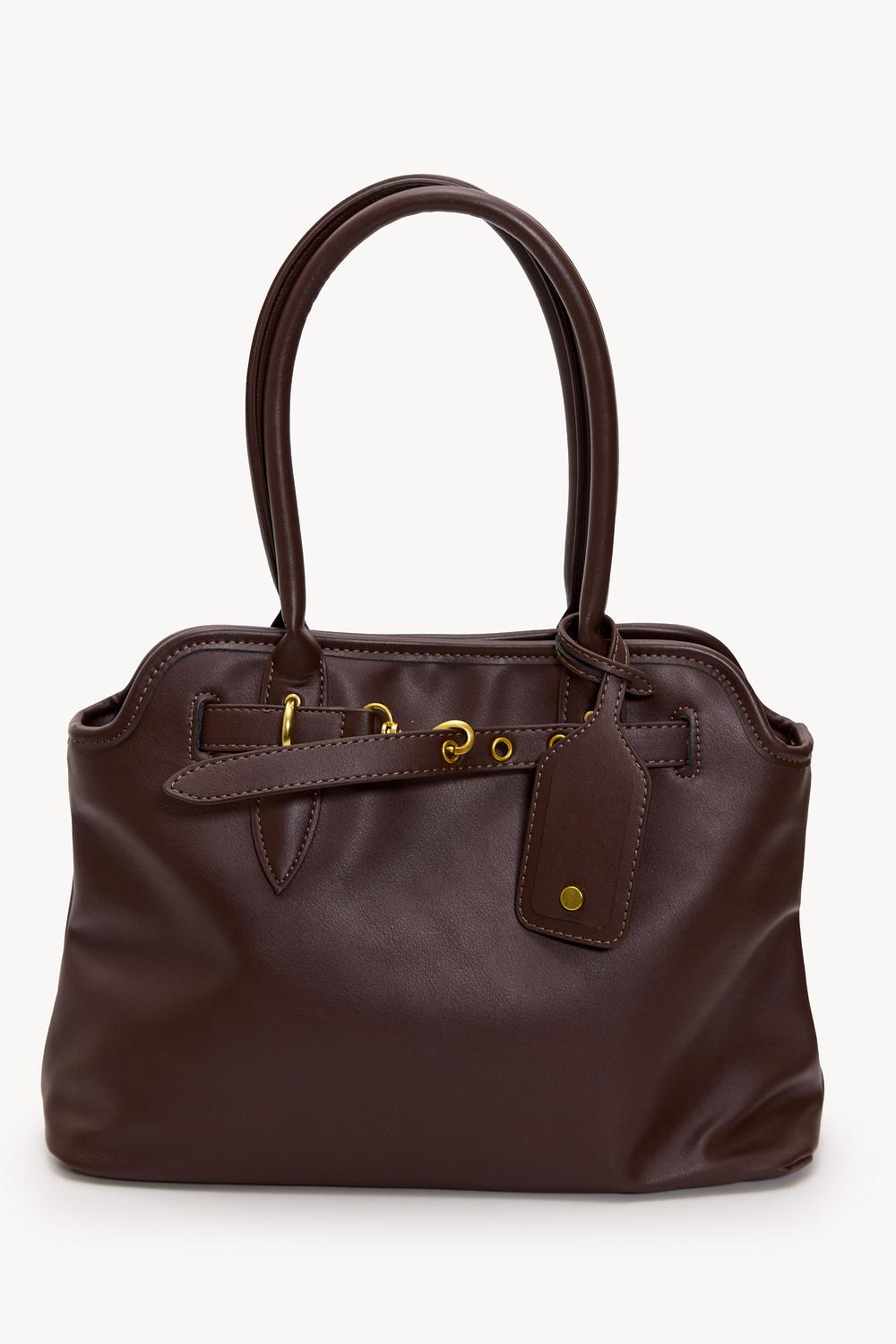 Bruine suèdelook tas met gouden gesp