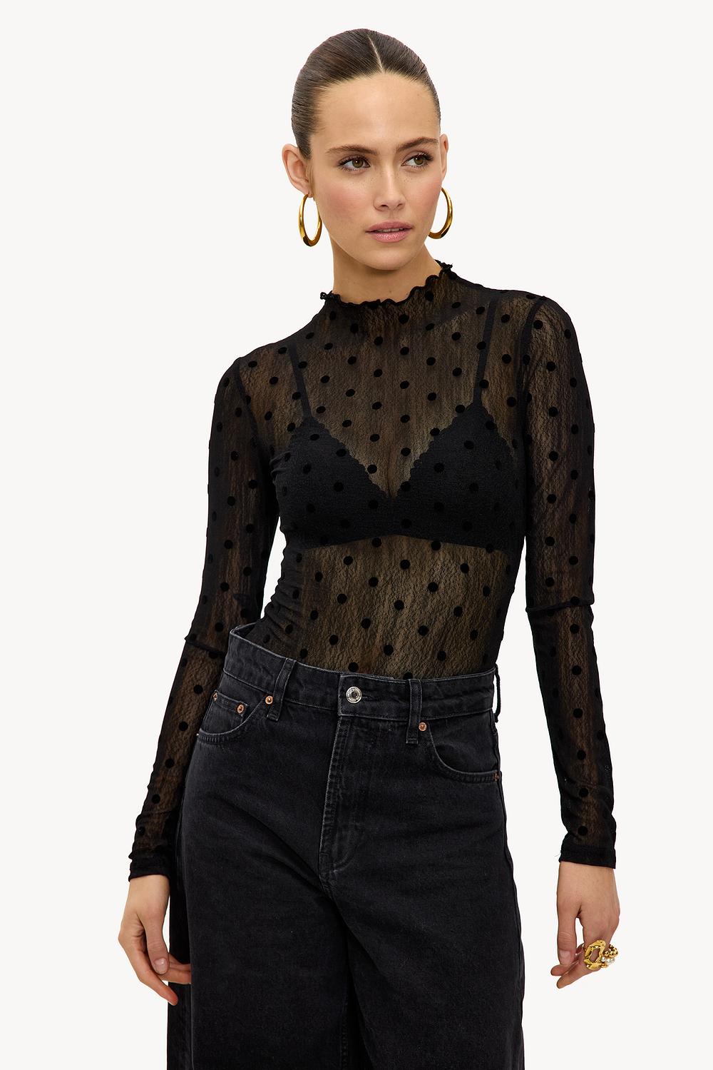 Black polka dot bodysuit