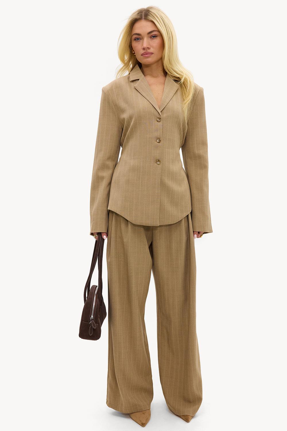 Pantalon rayé beige