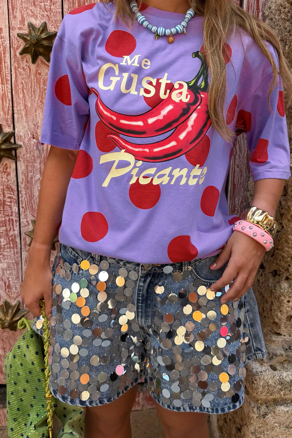 Demin short met grote sequins
