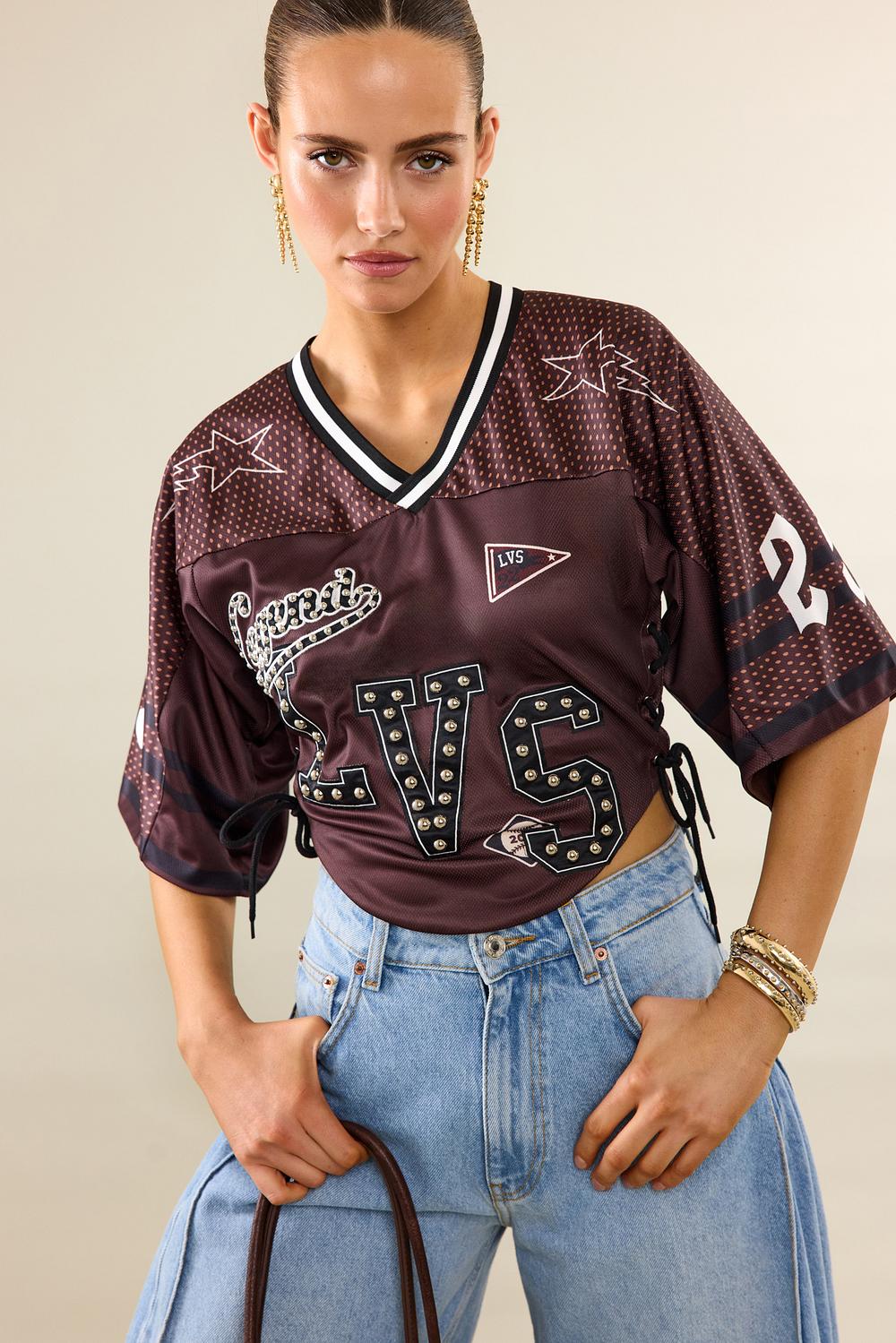 Dark brown cropped baseball tee