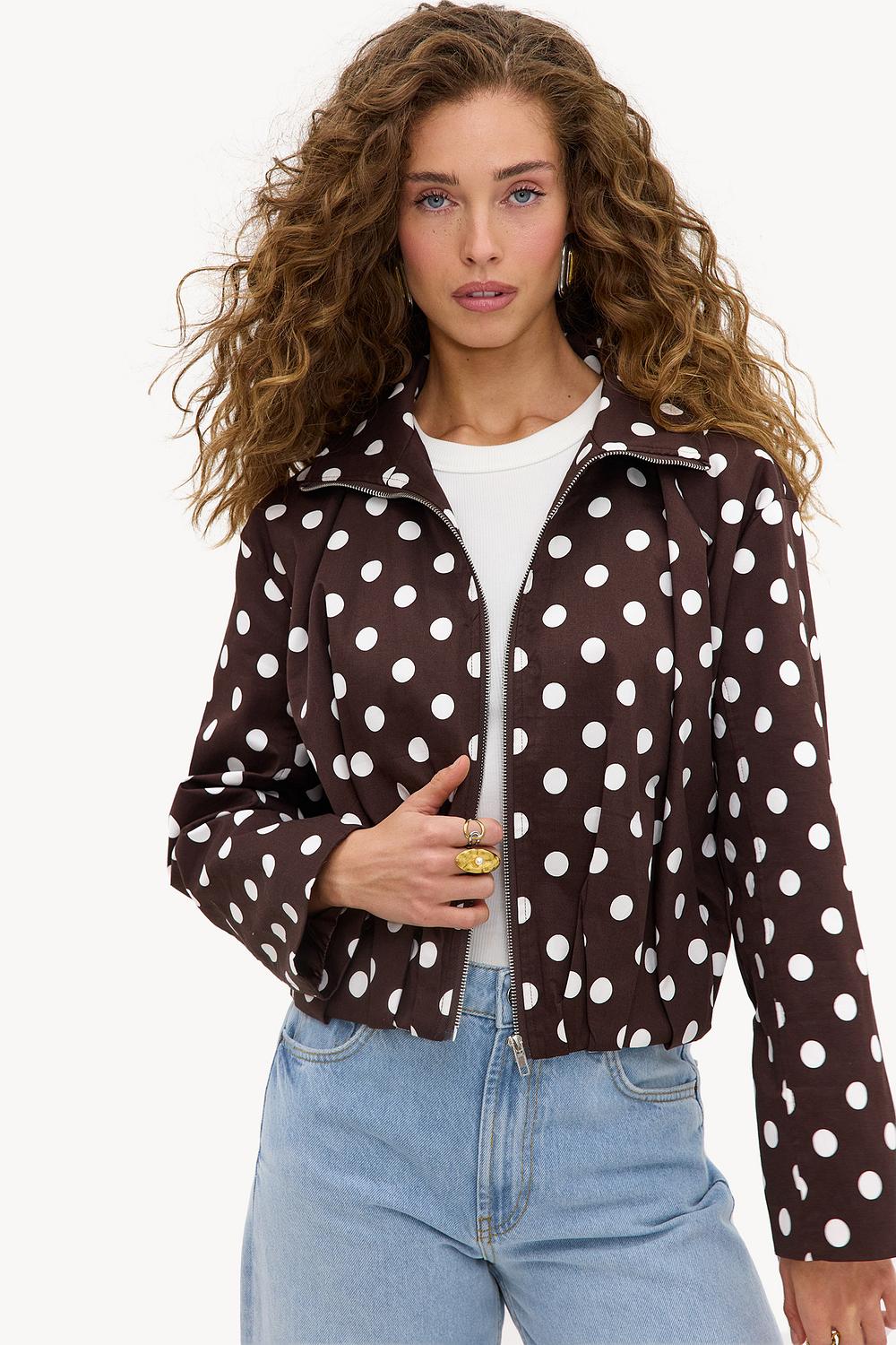 Brown jacket with polka dots