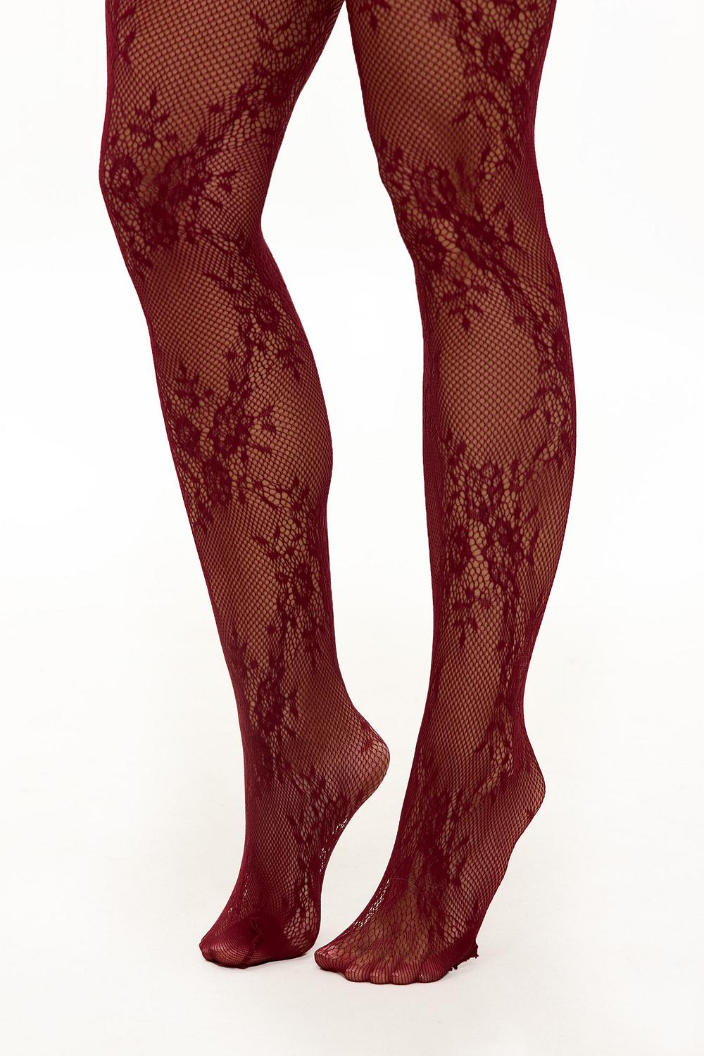 Bordeaux tights with lace