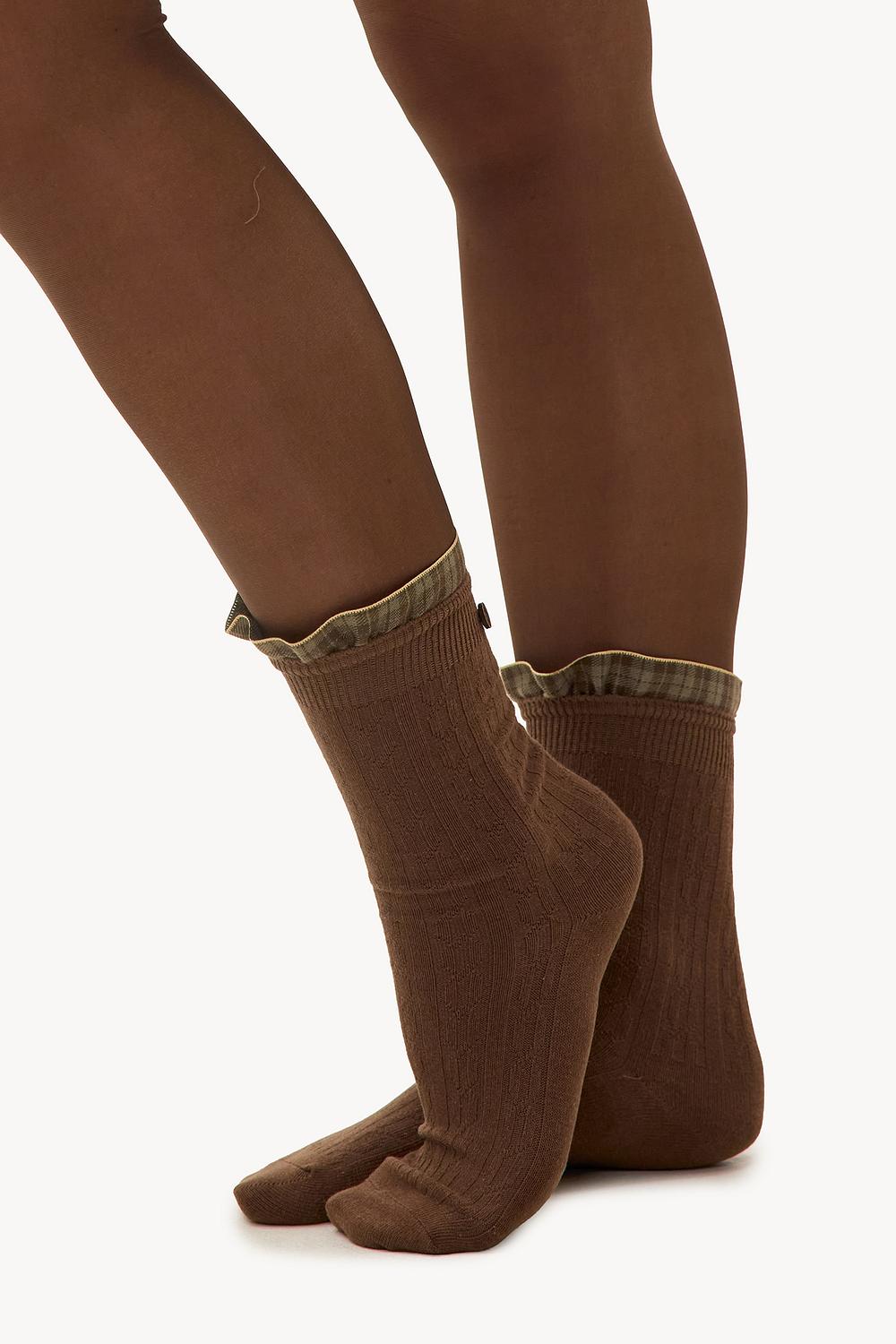 Brown socks with checks