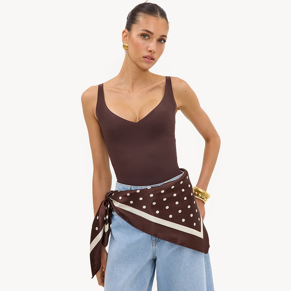 Brown scarf with polka dots