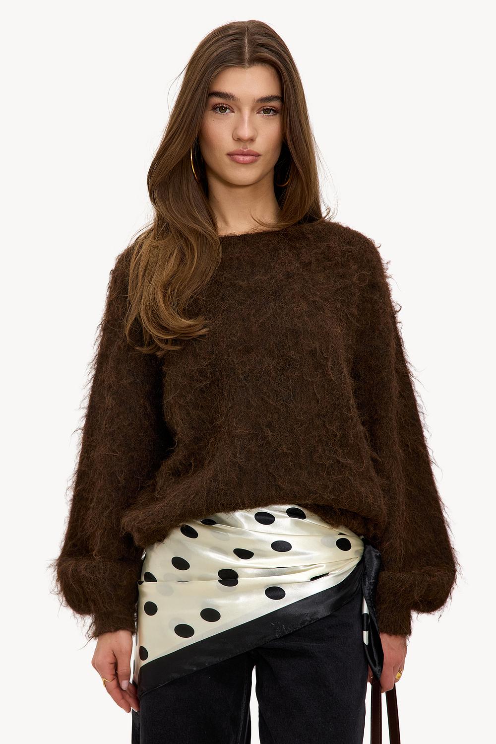 Écharpe écru à pois noirs