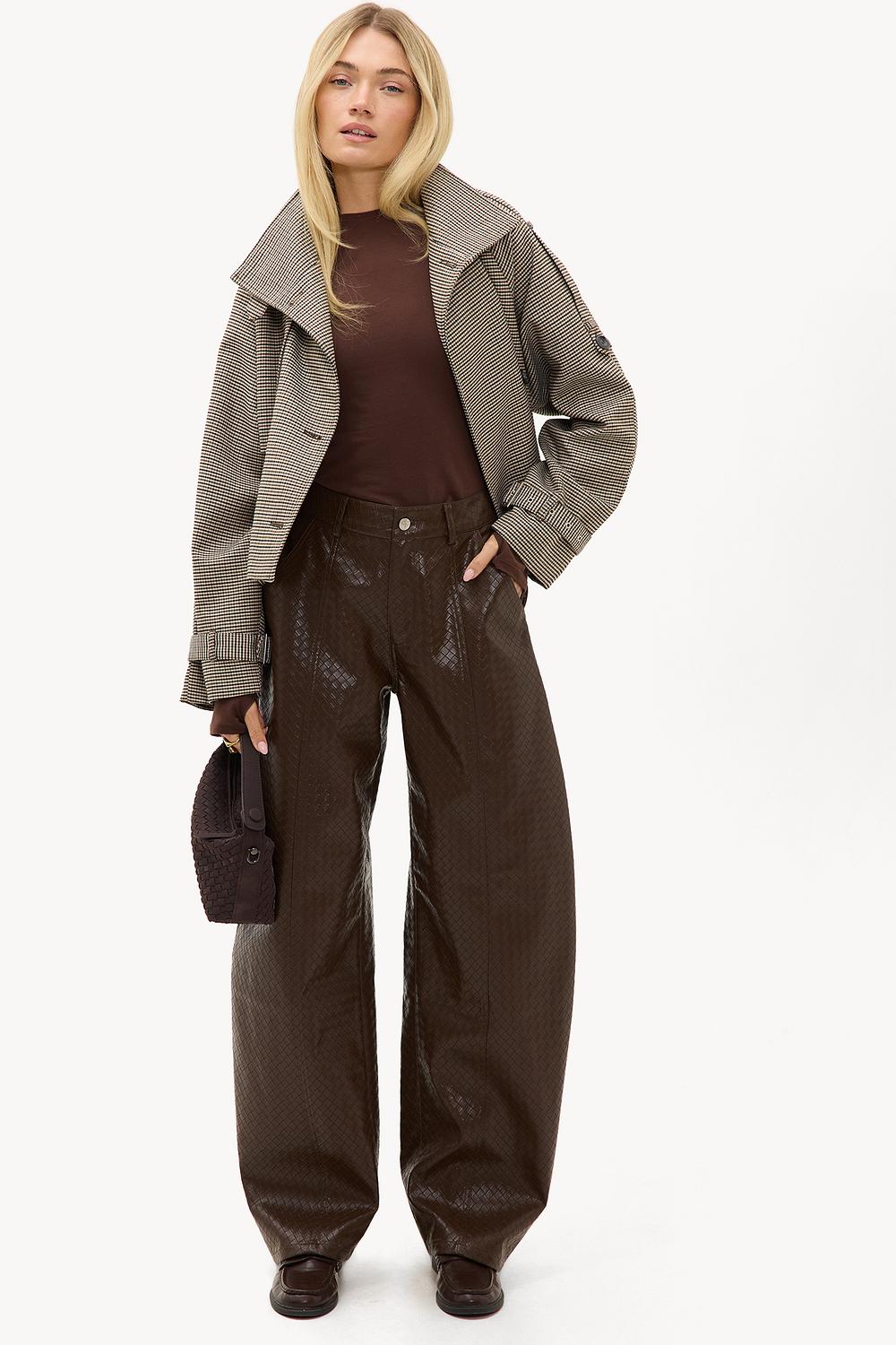 Dark brown PU balloon trousers