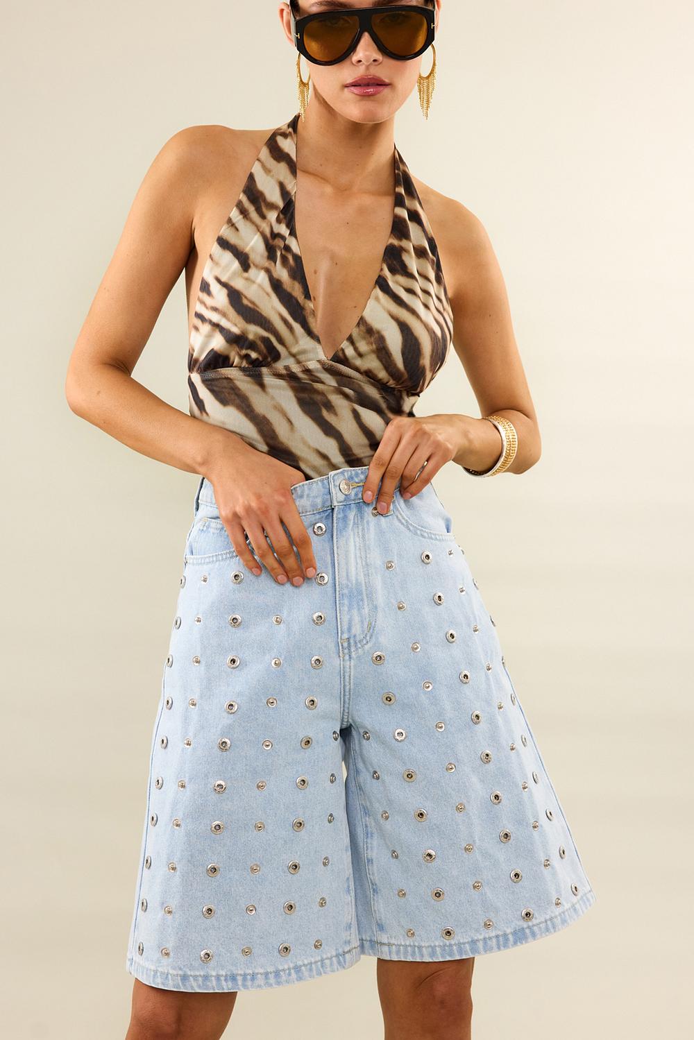 Brown printed halter top