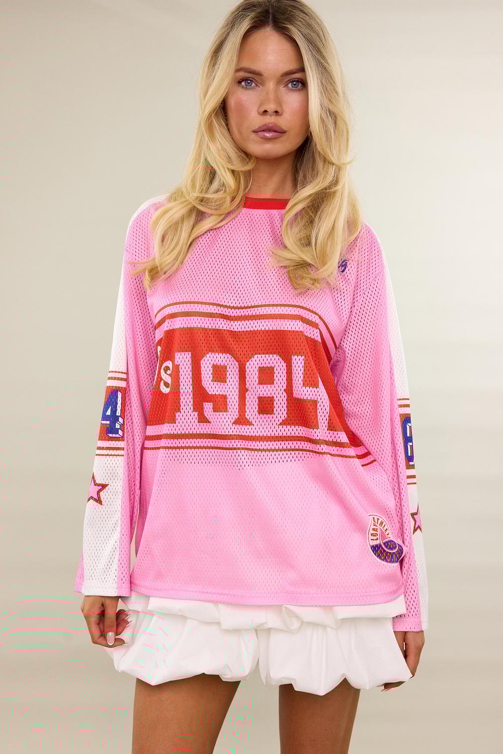 T-shirt baseball rose avec imprimé