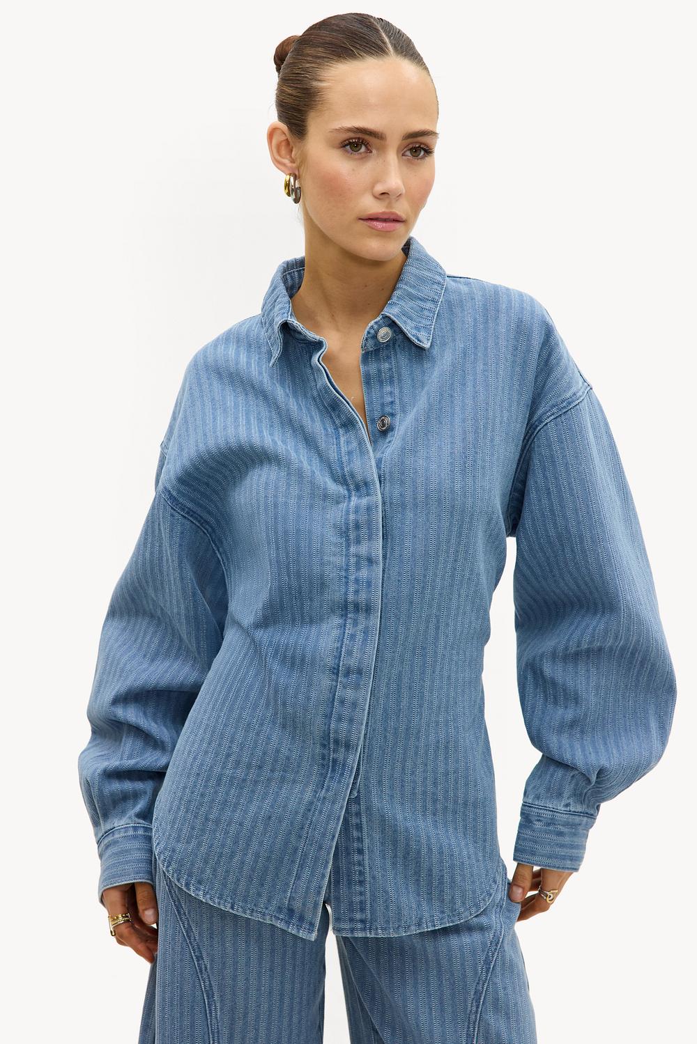 Blue striped denim blouse