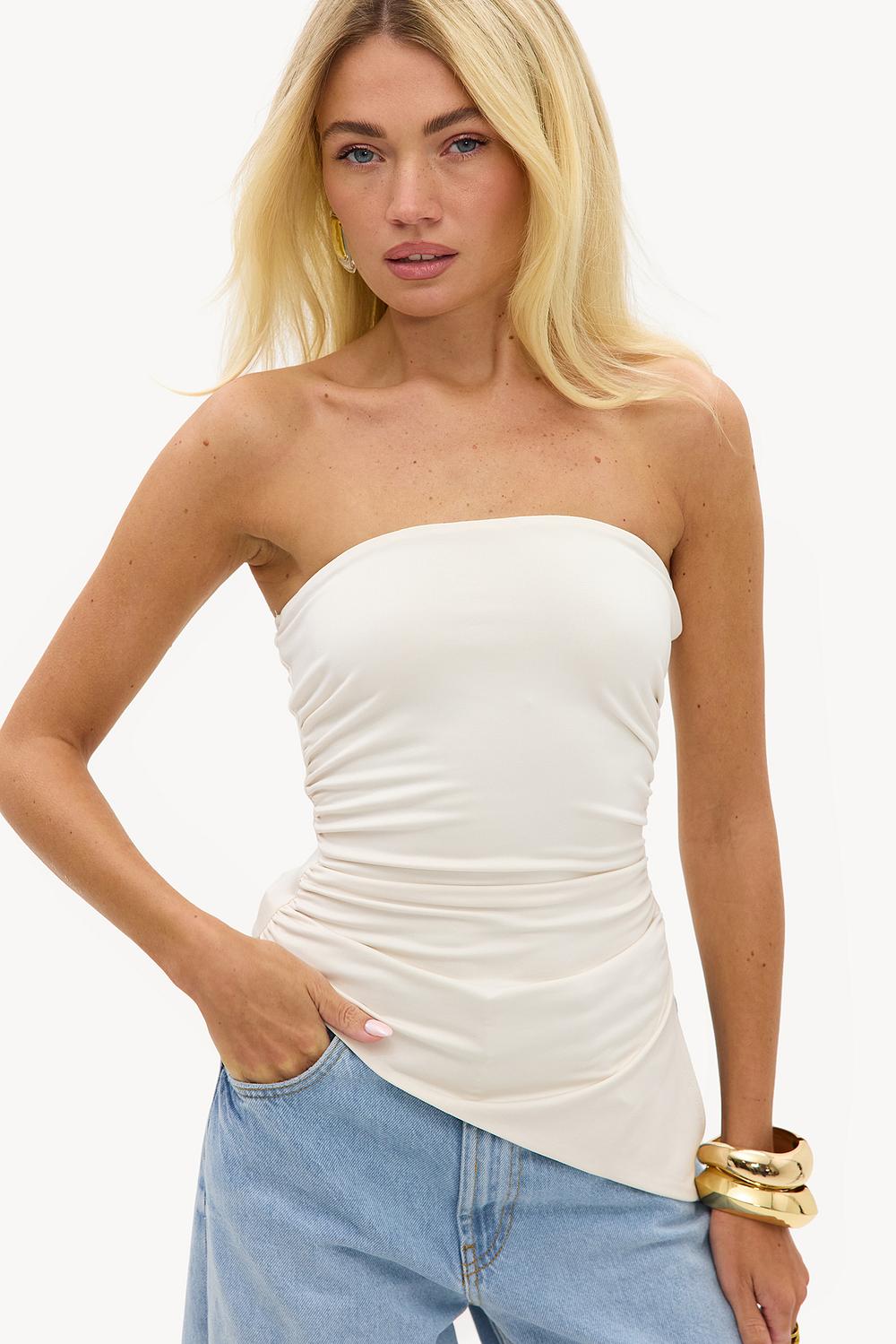 Off-white strapless top