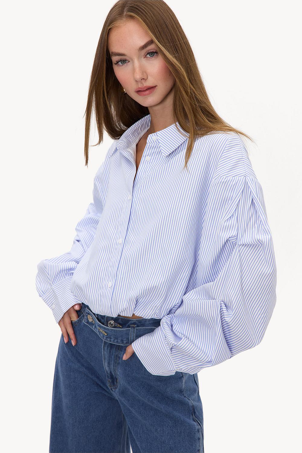 Light blue short blouse with stripes