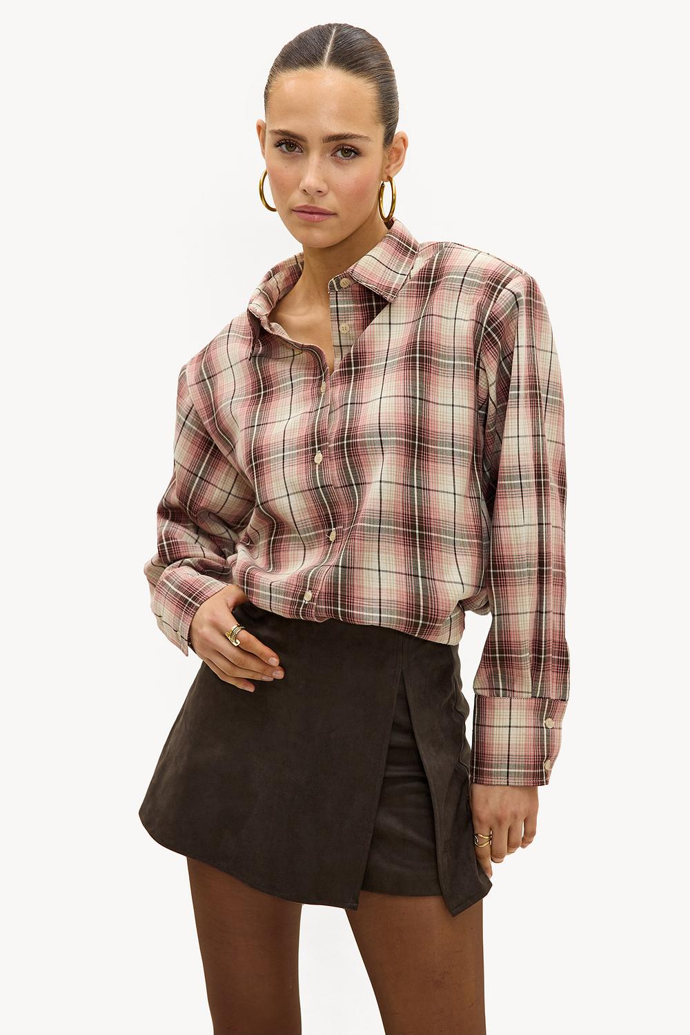 Brown suede-look skort