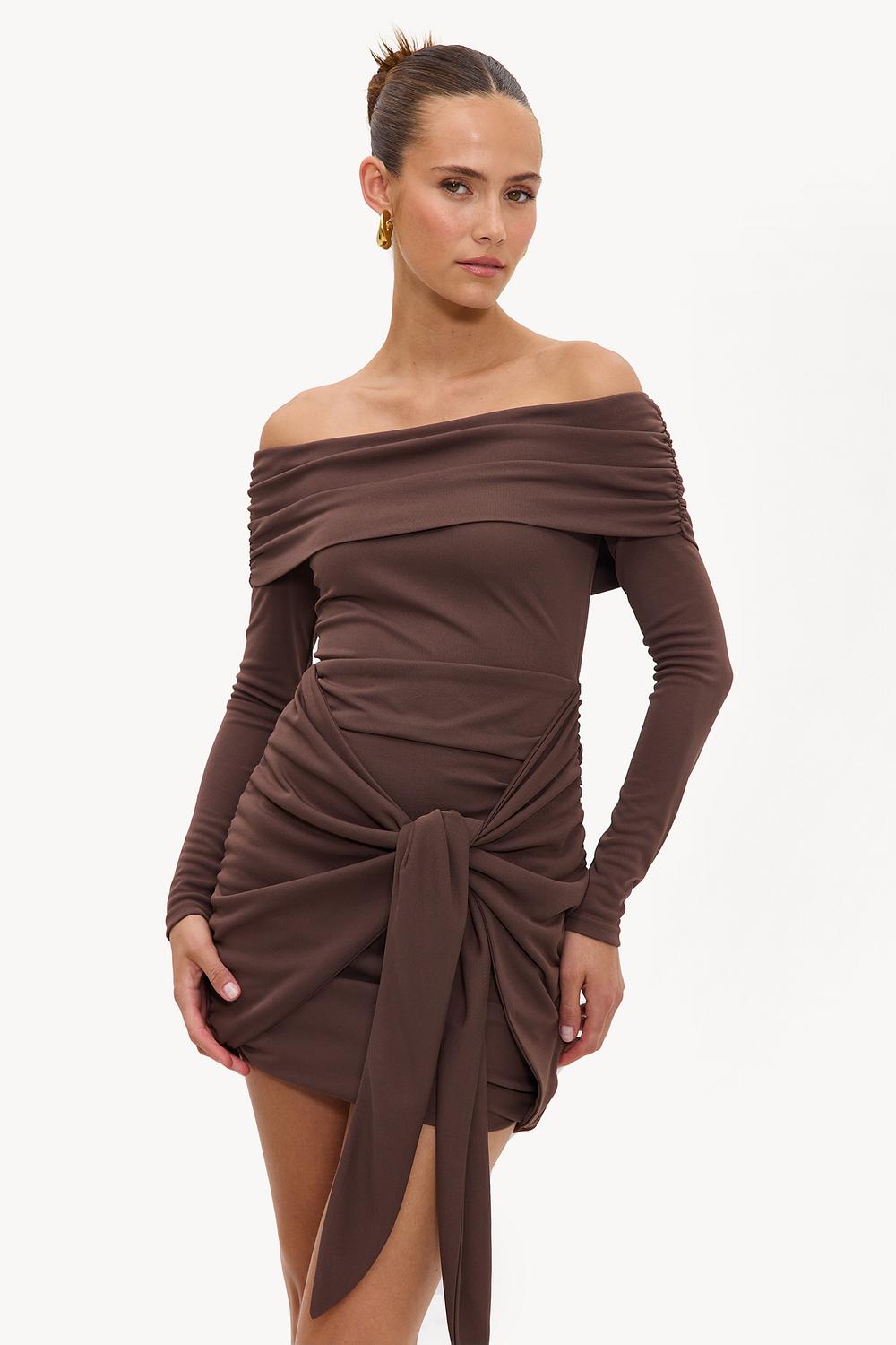 Brown dress with bow detail